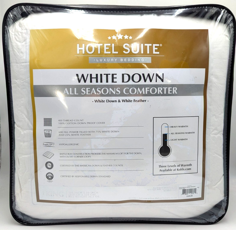 Hotel Suite White Down & White Feather All Seasons Comforter *King Size* 400TC gallery