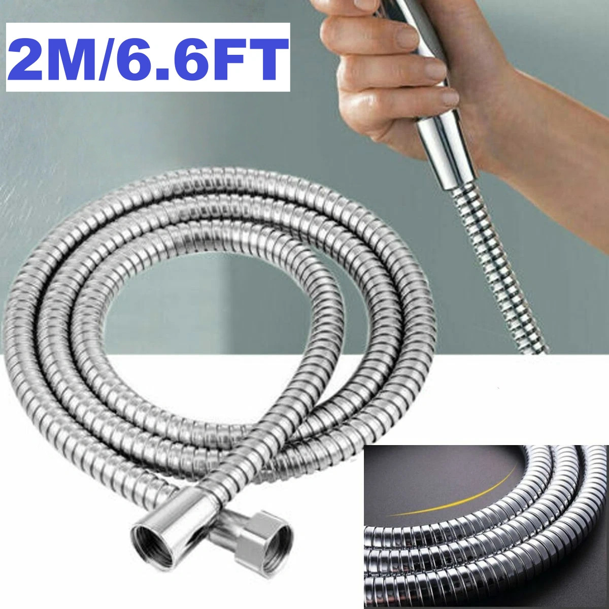 2M Shower Head Hose Handheld Extra Long Stainless Steel Bathroom Flexible Tube gallery