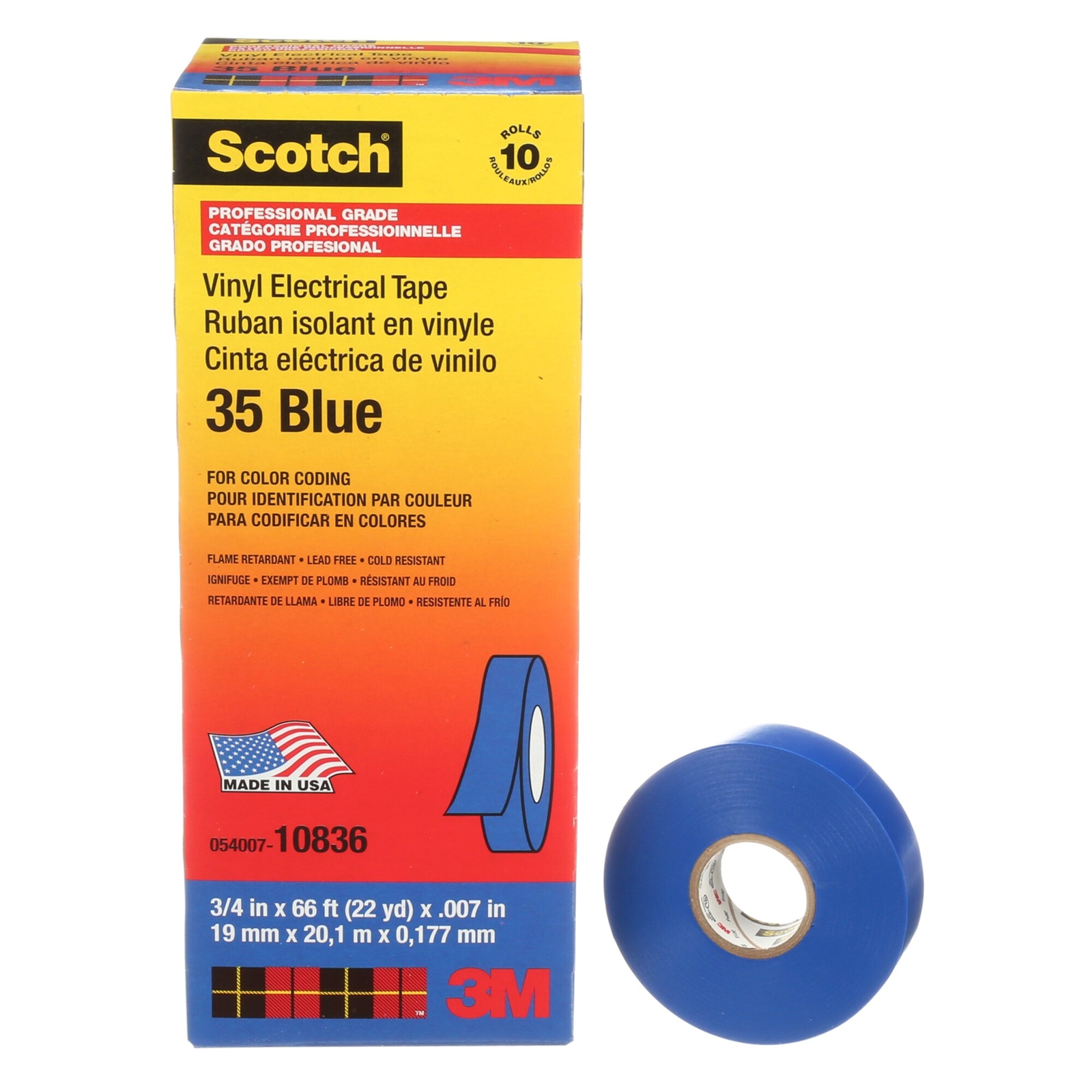 Scotch® Vinyl Color Coding Electrical Tape 35, 3/4 in x 66 ft, Blue gallery