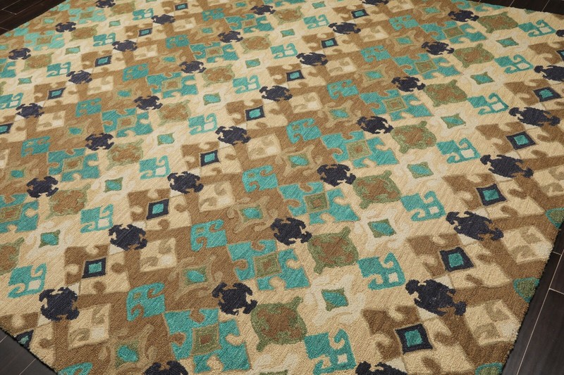 Multi Sizes Handmade 100% Wool Modern Loop & Cut Pile Area Rug Beige Turquoise gallery