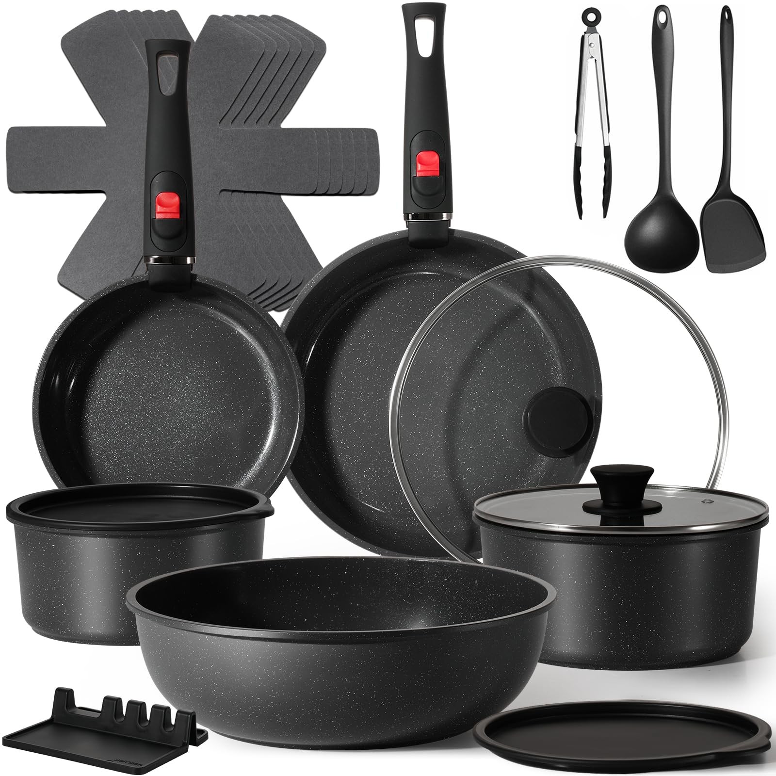 21Pcs Ceramic Pots and Pans Set Non Stick Kitchen Cookware with Detachable gallery