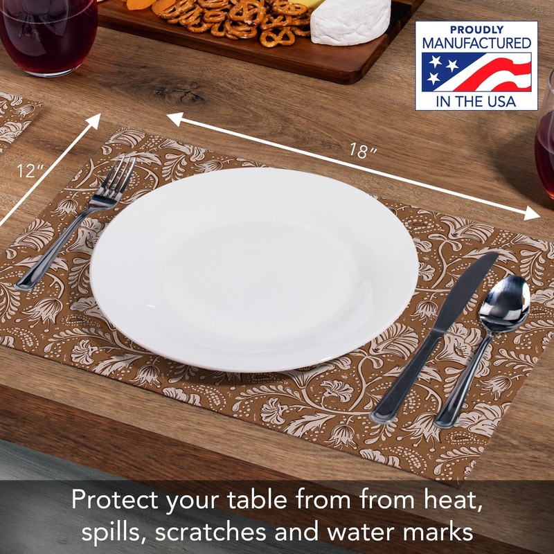 Mocha Farida Pattern 4-Pack Poly-Cotton Blend Placemats Manufactured in The USA gallery