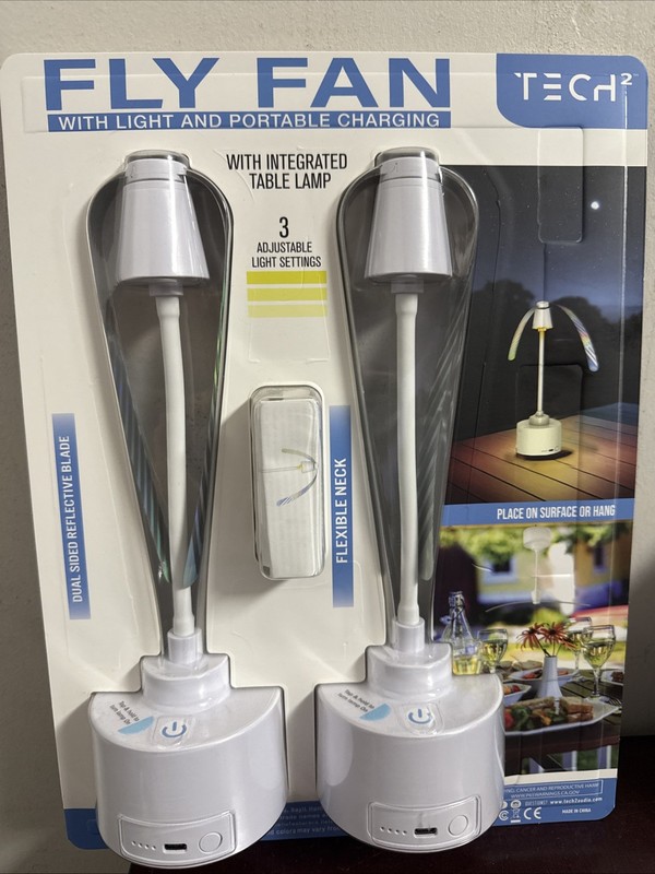 Tech Squared Portable Fly Fan with Lights and Portable Charging-2 Count gallery