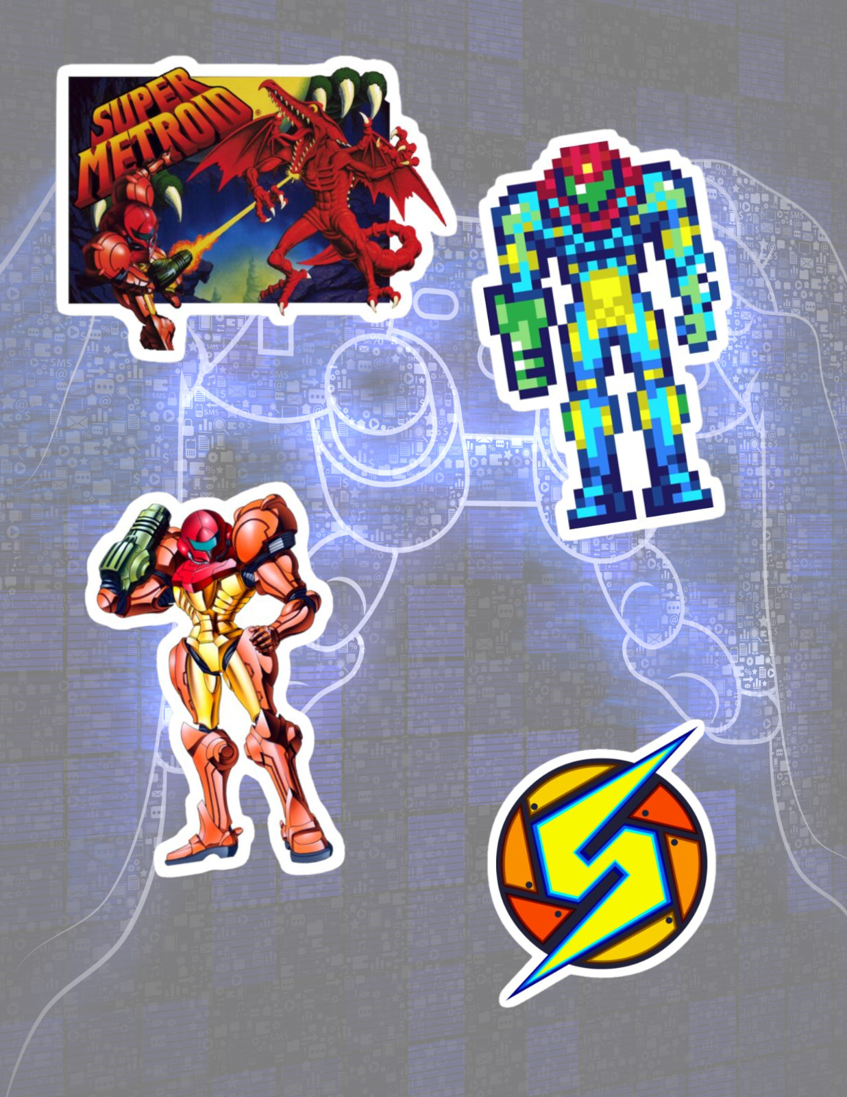 Metroid Retro Video Game 4pc Sticker Pack gallery
