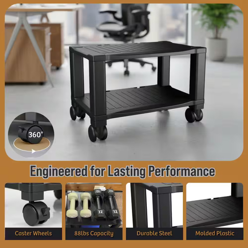 2 Tier Printer Stand with Wheels Mobile Rolling Cart Small Office Storage gallery