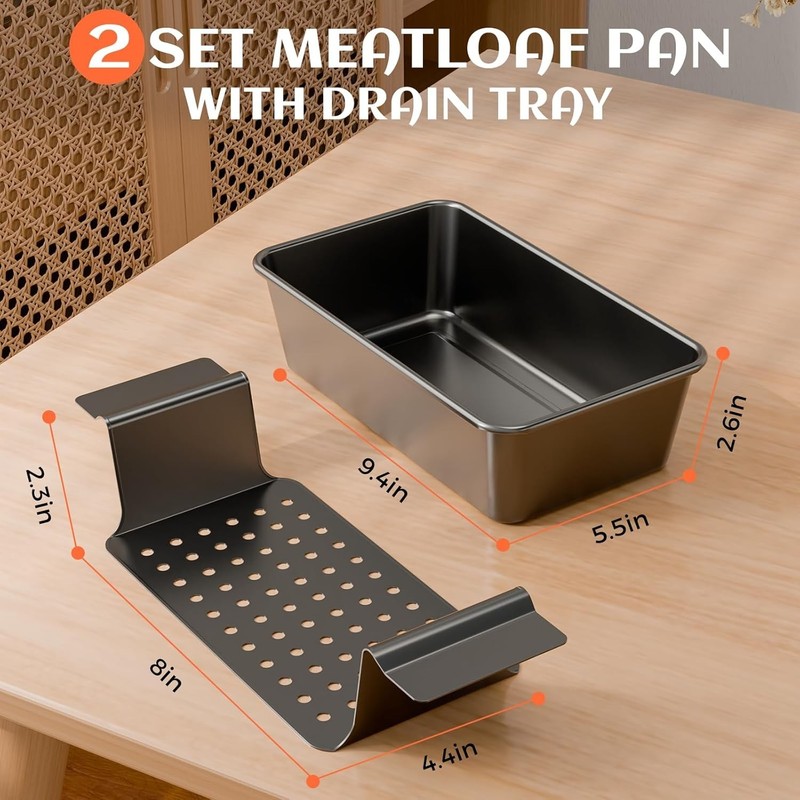 2 Pack Meatloaf Pan with Drain Tray Non Stick Meat Loaf Pan with Drip Tray 9.... gallery