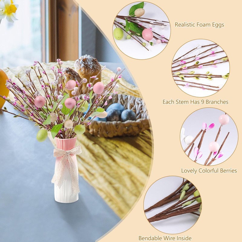 8Pcs Easter Floral Egg Picks, 12.2in Artificial Easter Sprays Picks Spring Fl... gallery