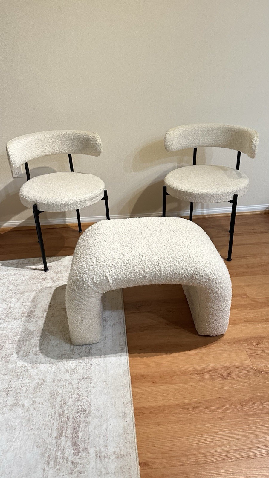 CB2 Bouclé Chairs + Bench bonus (set)- Designer Ivory Set (Made in Italy) gallery