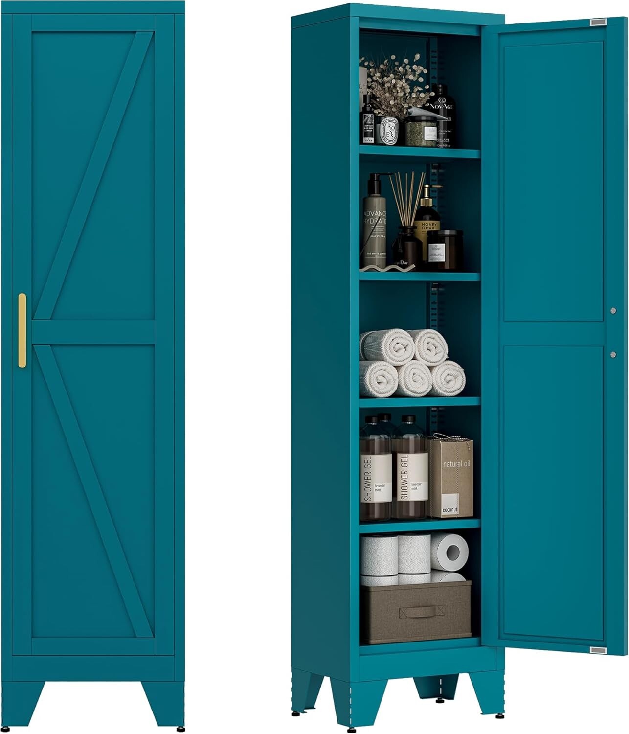 Cofar 67"Metal Home Bathroom Storage Cabinet 5 Tier Silm Pantry Storage Cabinet gallery