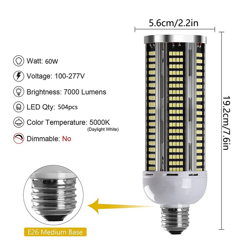 2Pack 600W Equivalent LED Corn Light Bulb 60W 7000Lumen 5000K Daylight White E26 gallery