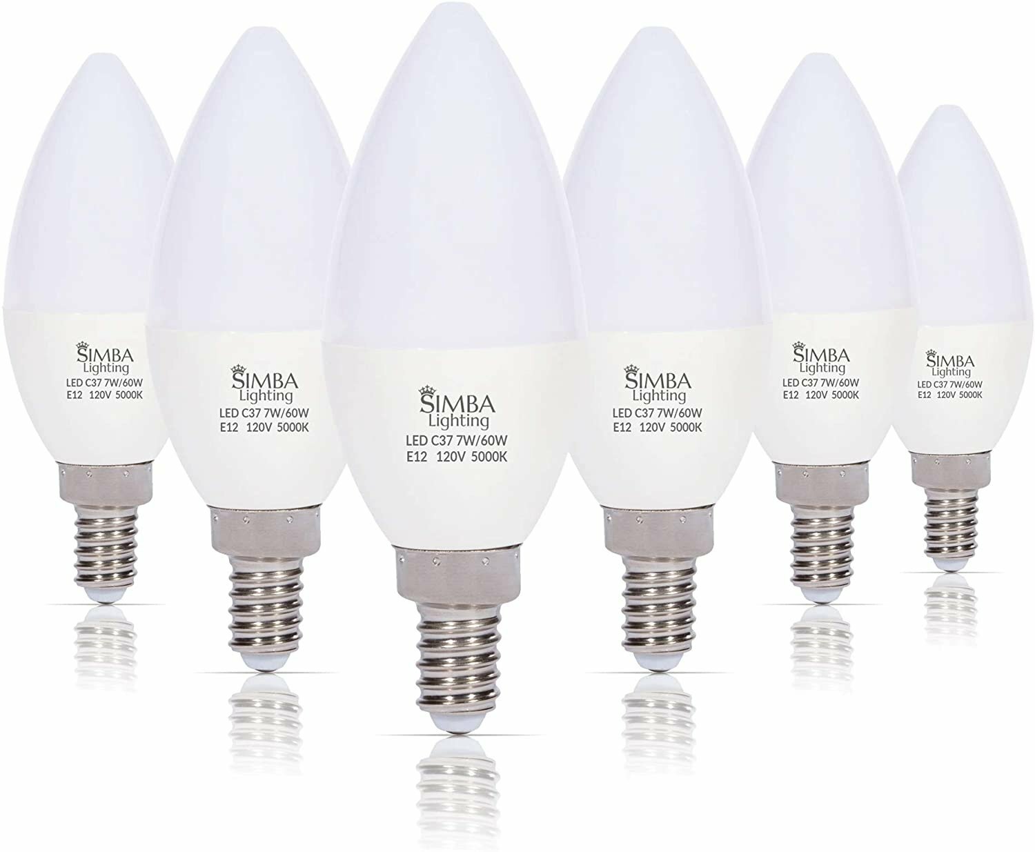 [6 Pack] LED Candelabra B11 C37 Bulbs 7W 60W Replacement 120V E12 5000K Daylight gallery