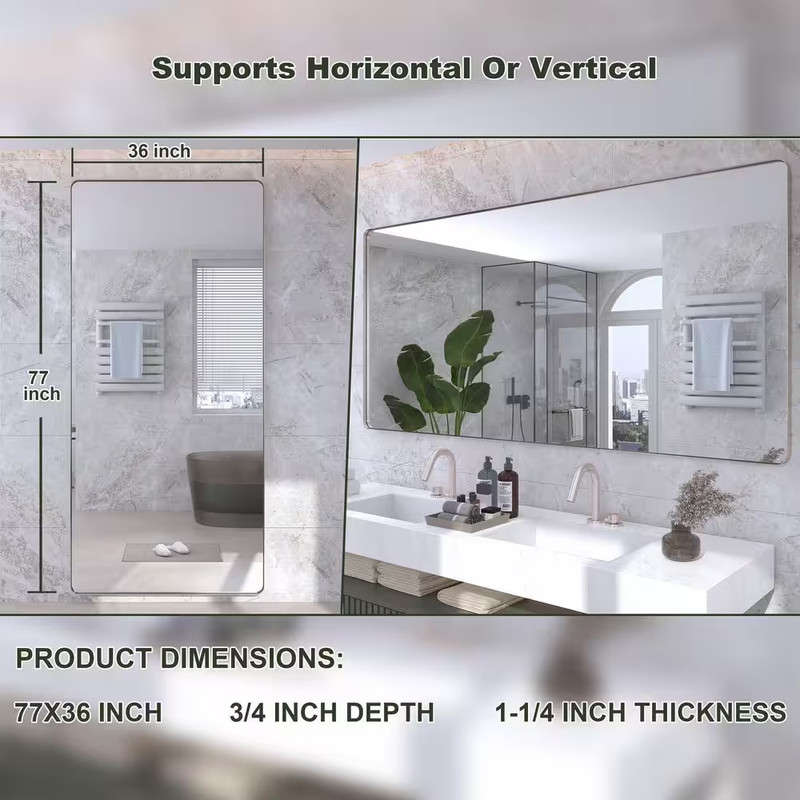 77 In. W X 36 In. H Rectangular Framed Wall Mounted Bathroom Vanity Mirror in Br gallery