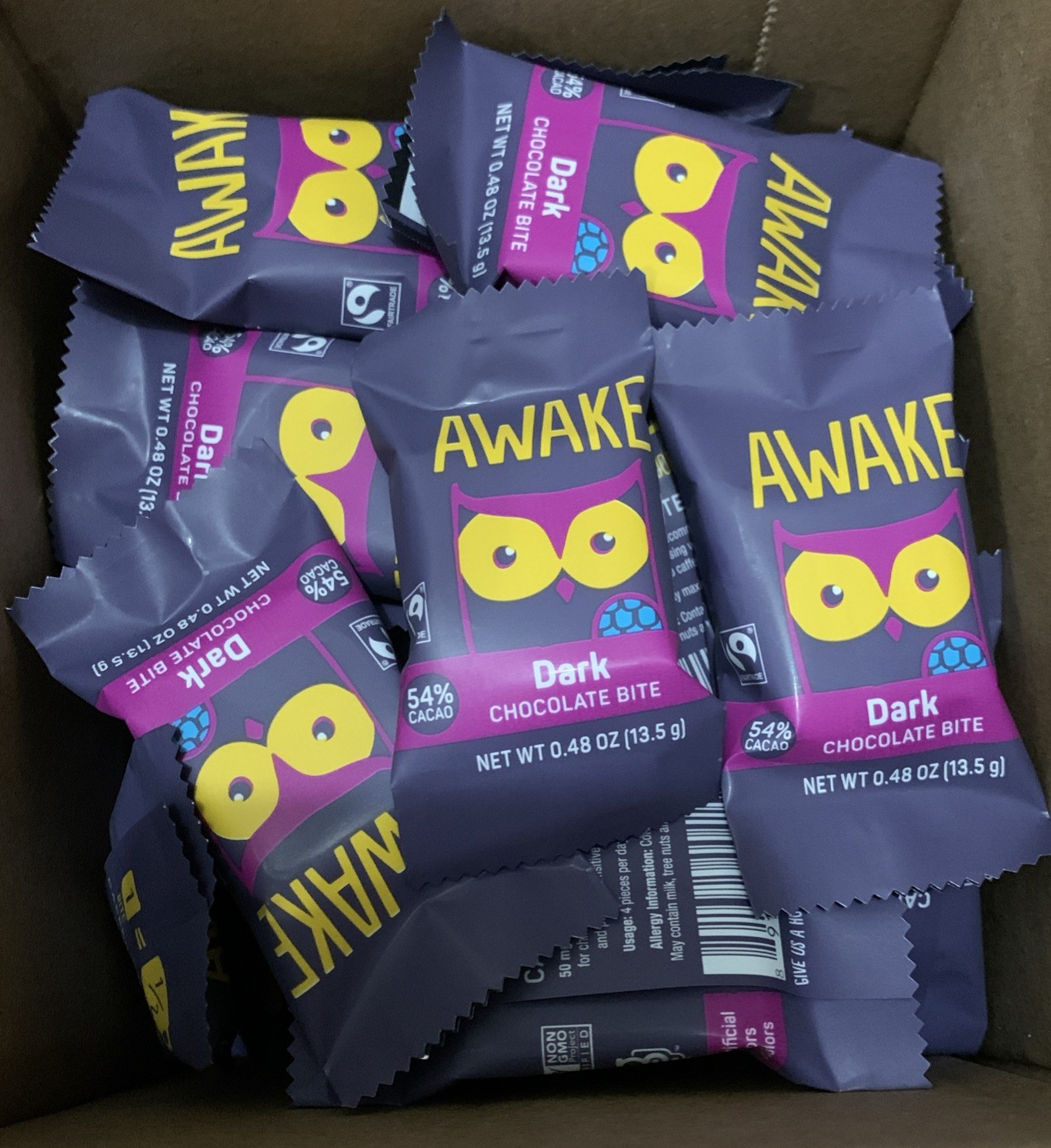 60 Count Awake Caffeinated Chocolate Bites Dark Chocolate 0.48oz BULK Candy gallery