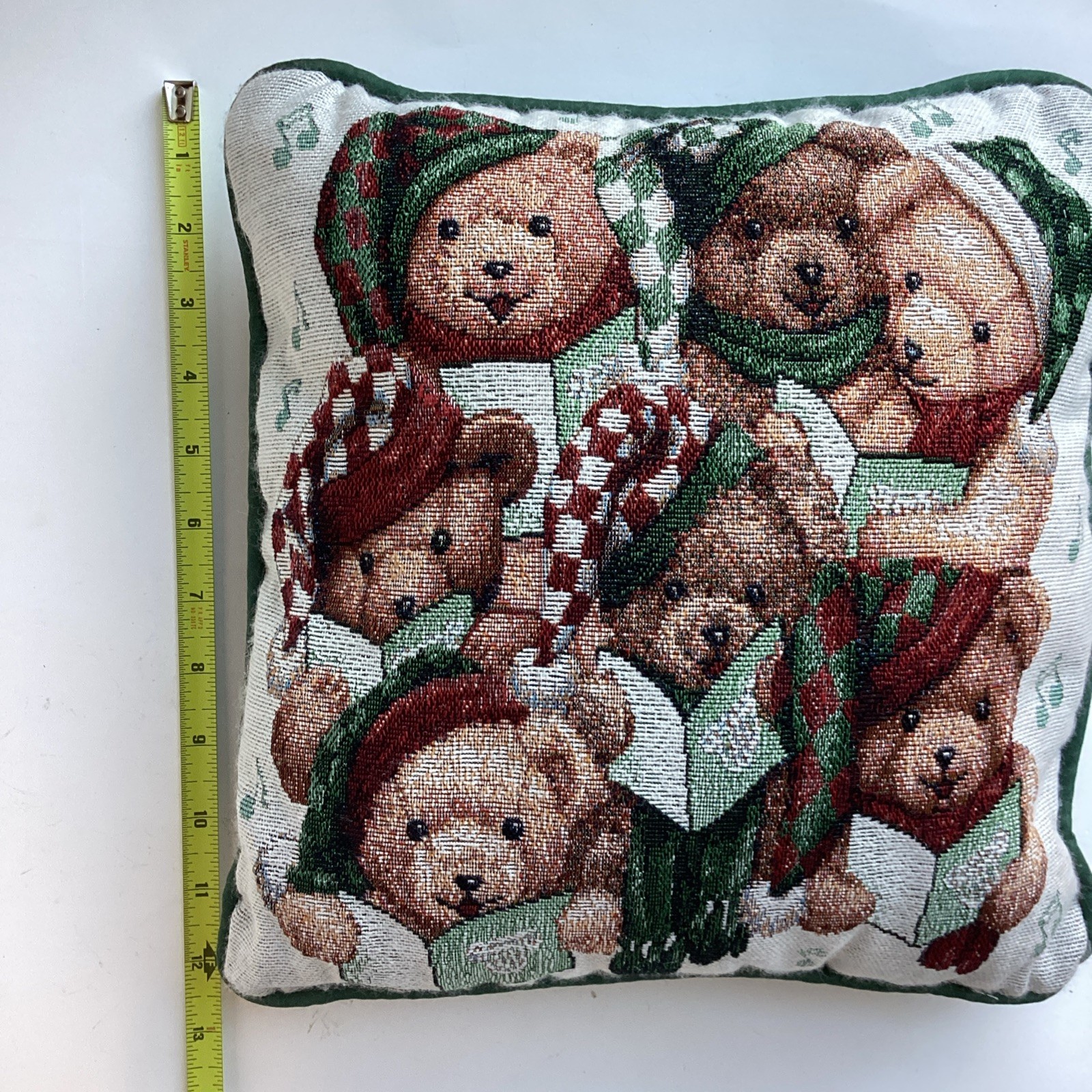 American Weavers Christmas Teddy Bears Caroling Throw Accent Pillow 12” Tapestry gallery