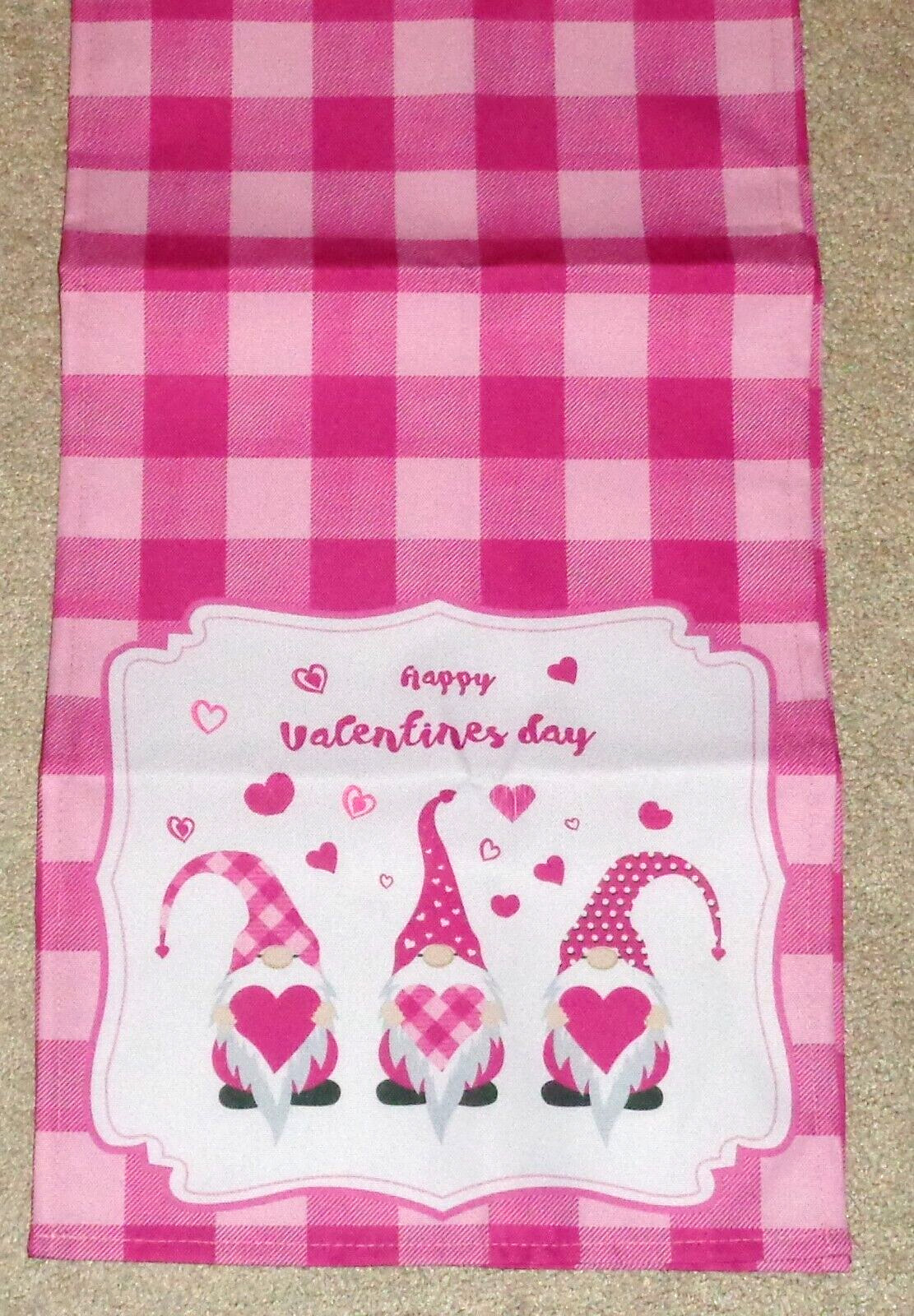 Valentines Day Gnome Table Runner Pink Plaid 12 x 70 New gallery