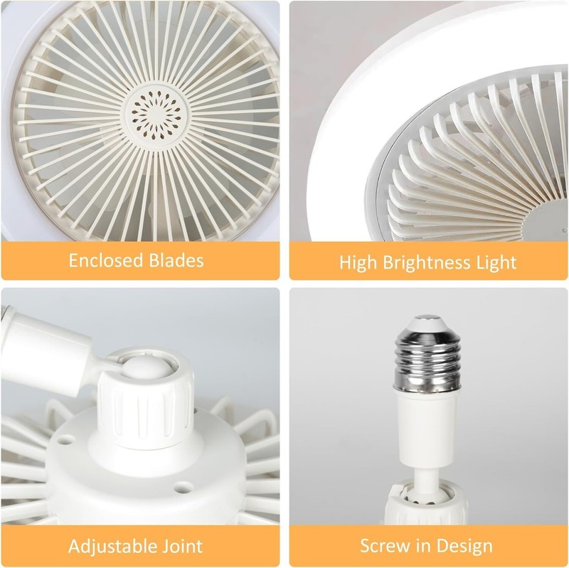10" Adjustable E27 Socket Ceiling Fan Light 3-Color Temp LED Chandelier w/Remote gallery