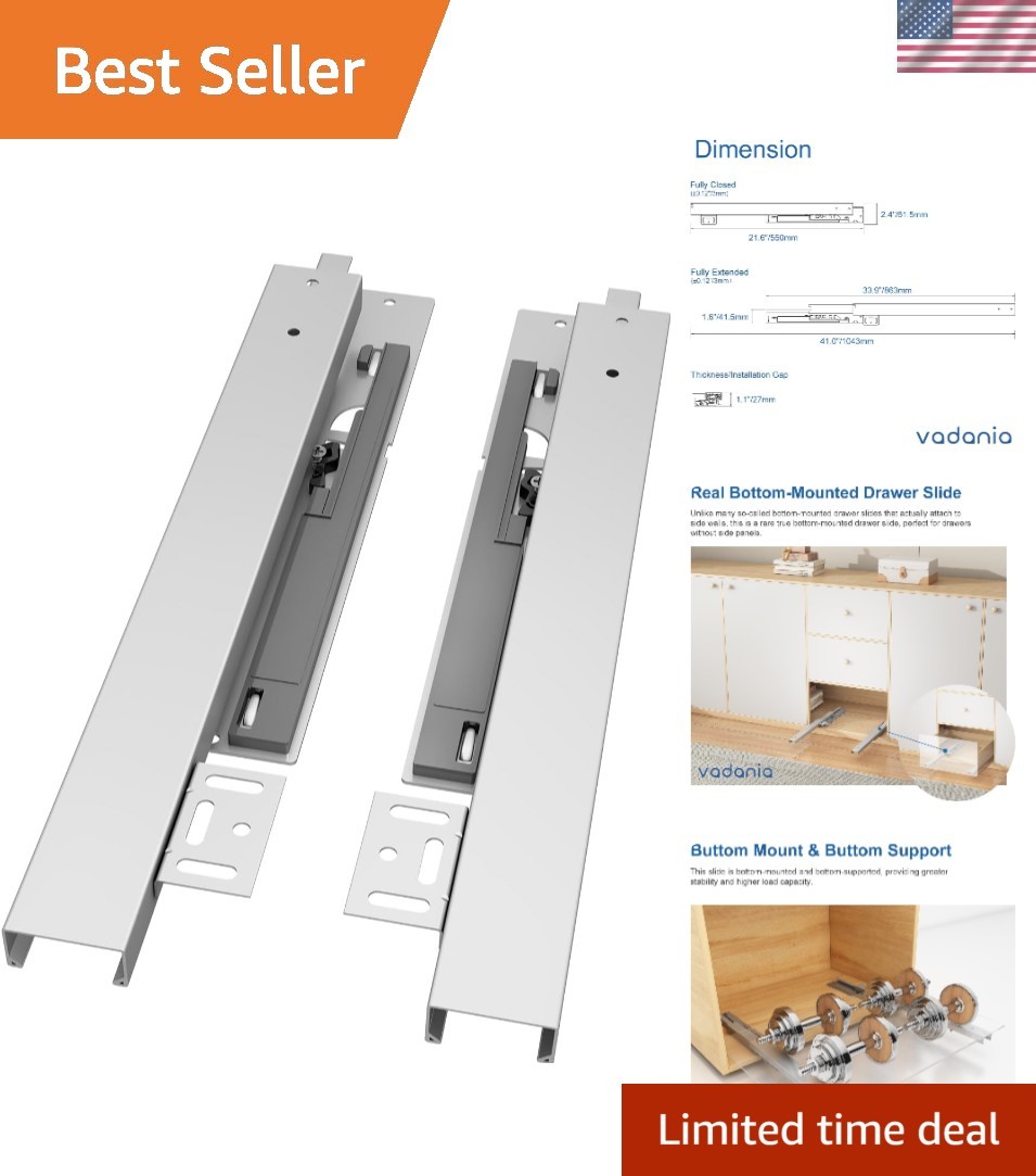 22" Soft Close Undermount Drawer Slide - Elegant Bottom Mount, 88 lb Capacity gallery