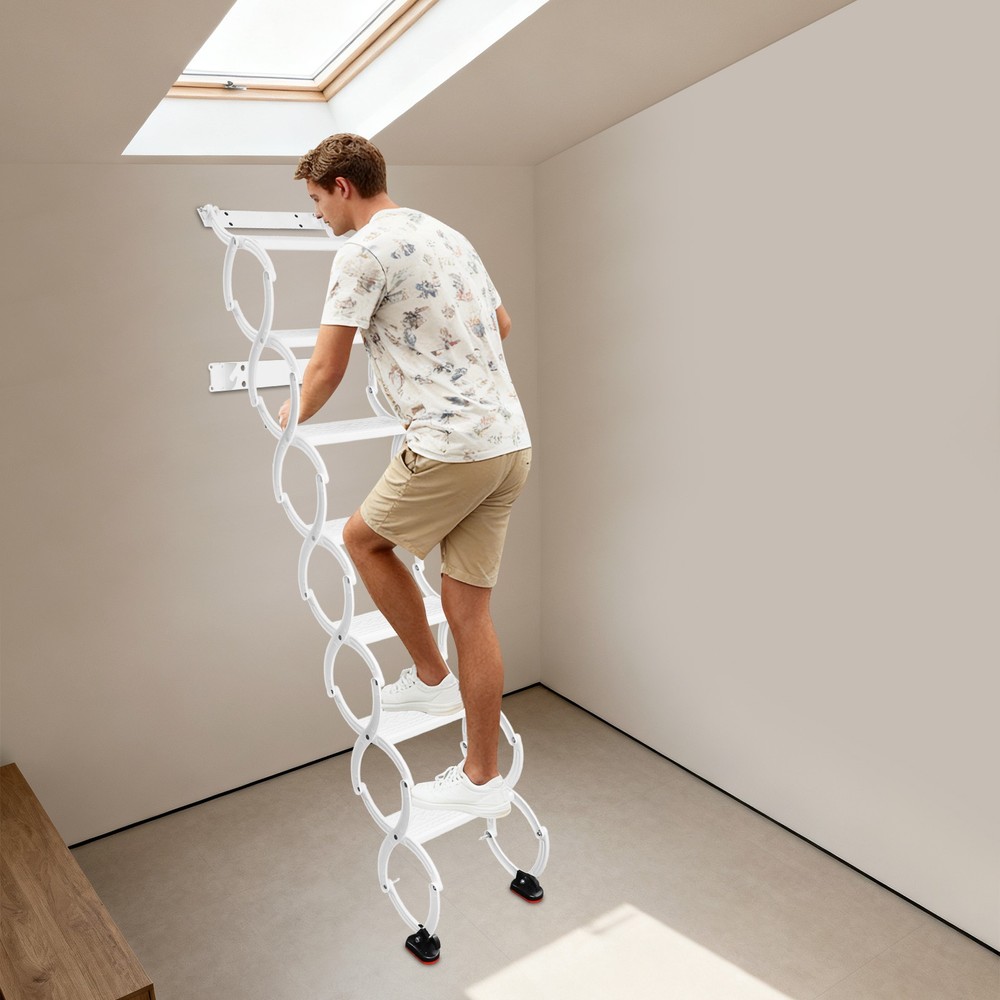 Retractable Pull-Down Attic Ladder -68.9" Wall Mounted Folding Loft Ladder Stair