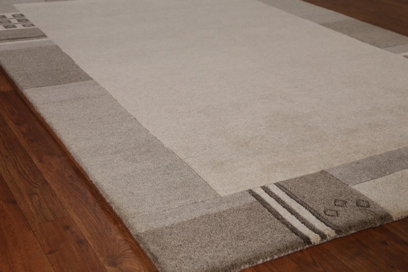 Bordered Artisan-crafted Beige Gabbeh Rug Wool Hand-tufted Carpet 5x8 ft gallery