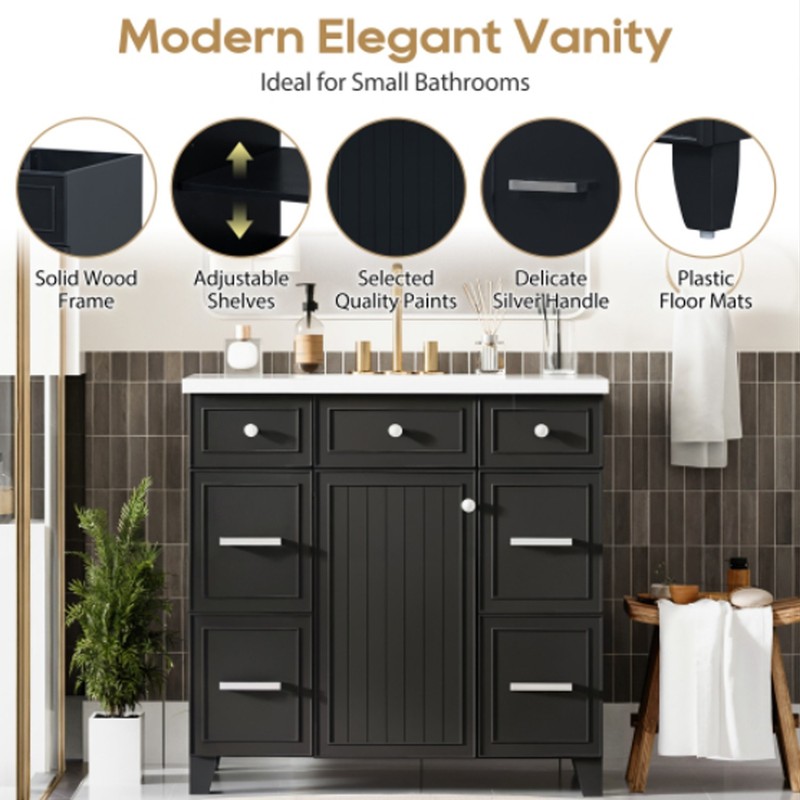 Solid Wood Finish 36''W x 34.3''H Sturdy Bathroom Vanity Sink Black Sink Vanity gallery