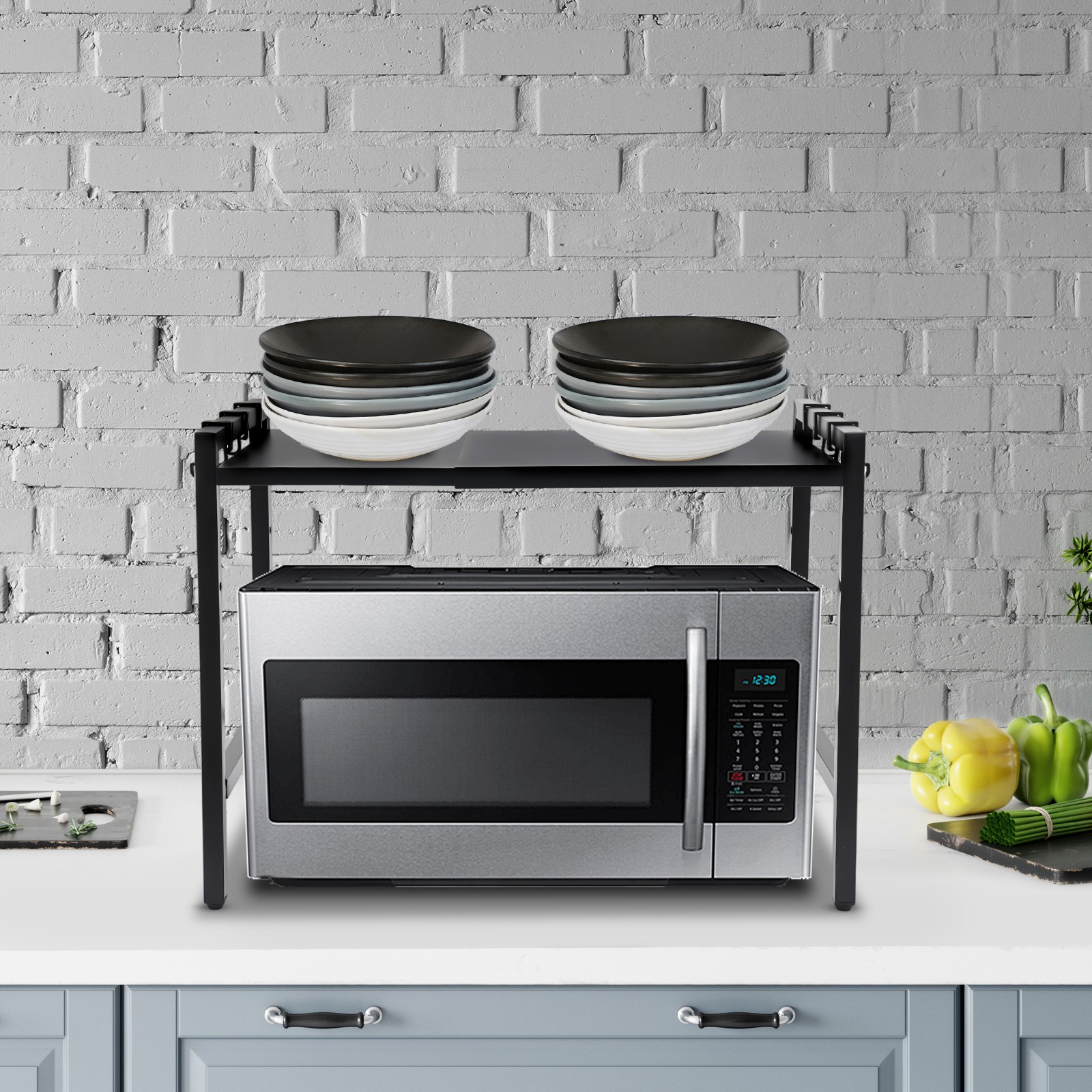 2-tier Expandable Microwave Stand 66lb Capacity Adjustable Height For Kitchen gallery