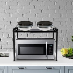 2-tier Expandable Microwave Stand 66lb Capacity Adjustable Height For Kitchen