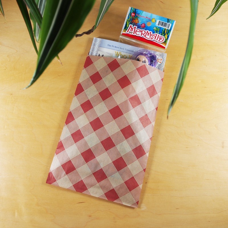 6" x 9" Red Buffalo Patterned Flat Paper Gift Bags gallery