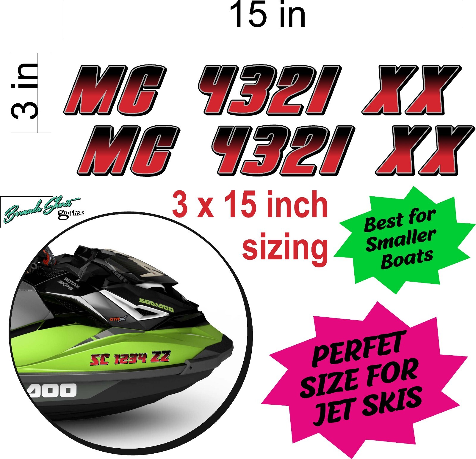 Boat Registration Numbers & Letters 2 Pack 3" x 15" Boat & Jetski Stickers GRB gallery