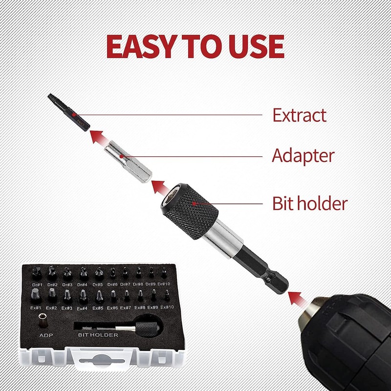 22* Broken Screw Extractor Remover Set Damaged Stripped Easy Out Drill Bits Bolt gallery
