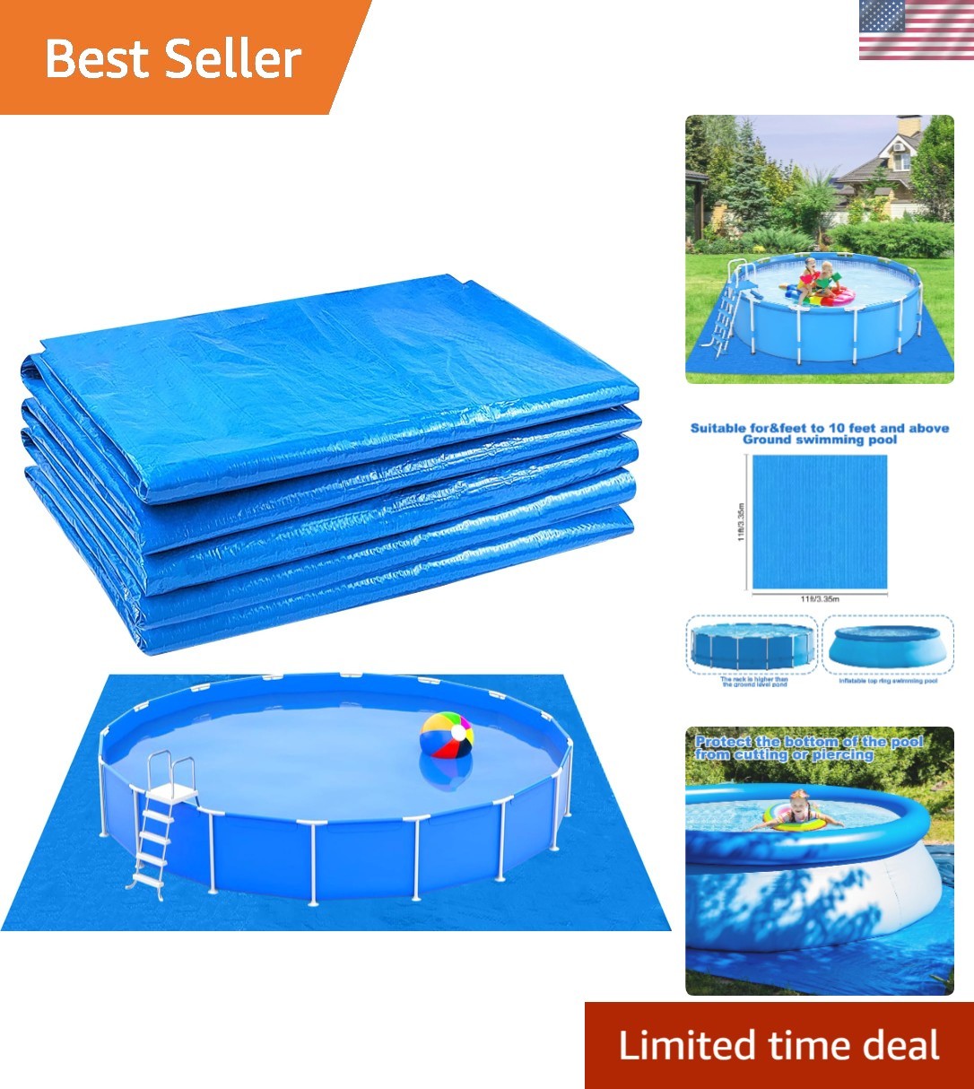 11x11 Ft Waterproof Pool Ground Cloth - Puncture-Resistant Liner Pad for Safety gallery