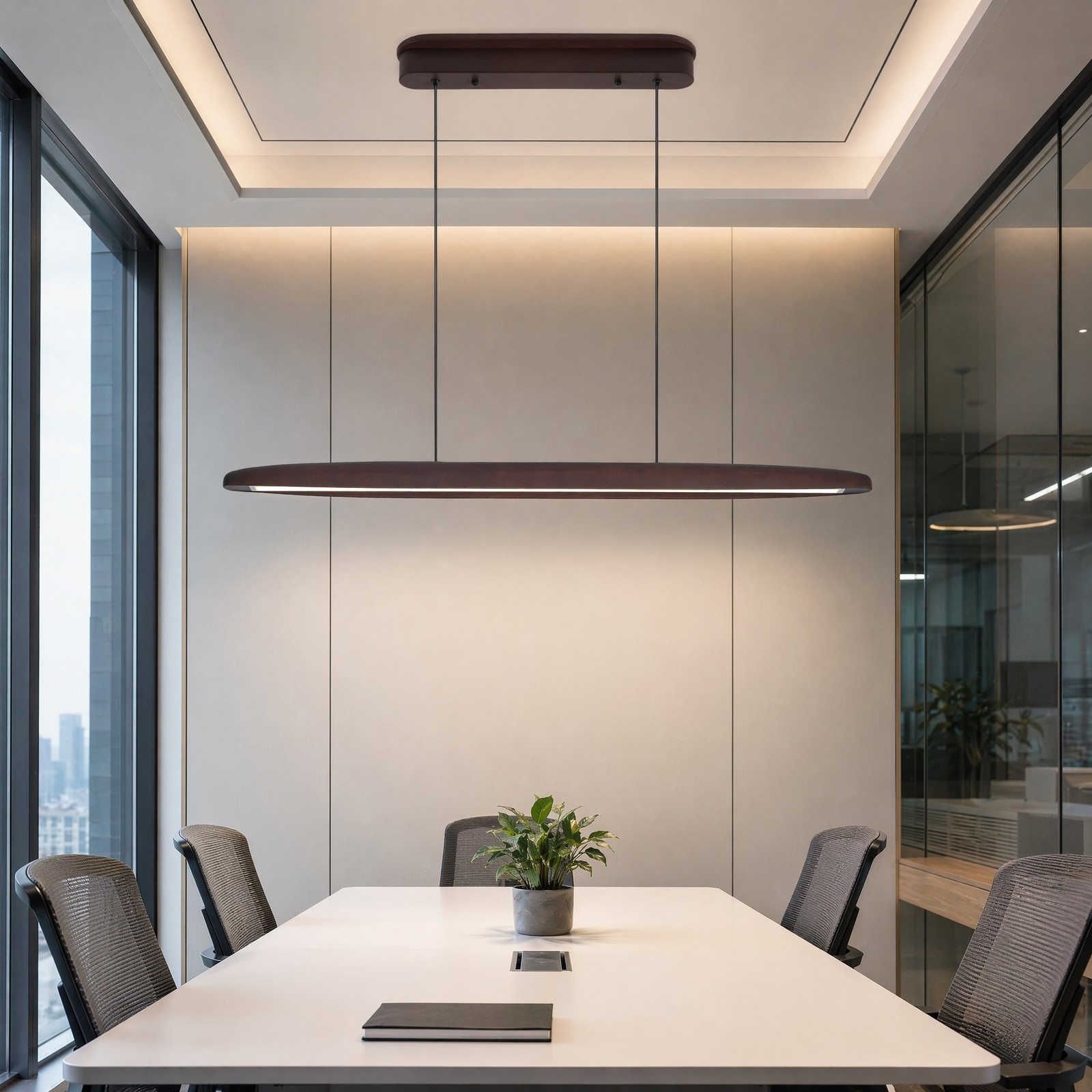 39 in 3CCT Remote Walnut Linear LED Pendant Chandelier Living Room Light Fixture gallery