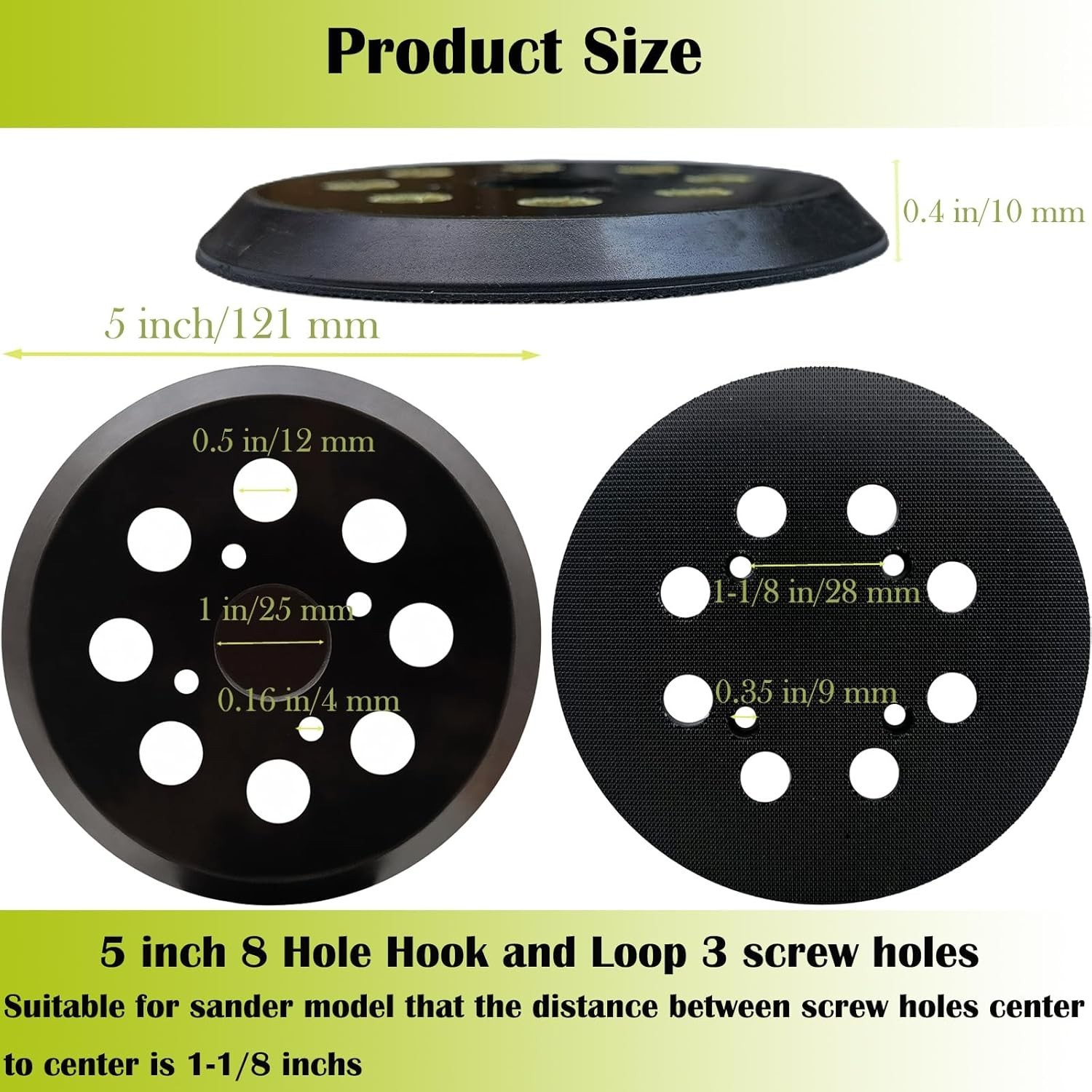 2 Pack 5 Inch 8 Hole Hook-and-Loop Orbital Sander Pad for Ryobi RS290, RS240, gallery