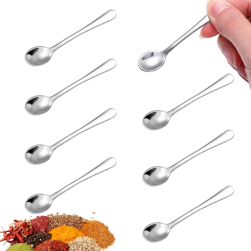 8pc Mini Tiny Spoons for Spices Jars 2.95" Stainless Steel Small Condiment Scoop