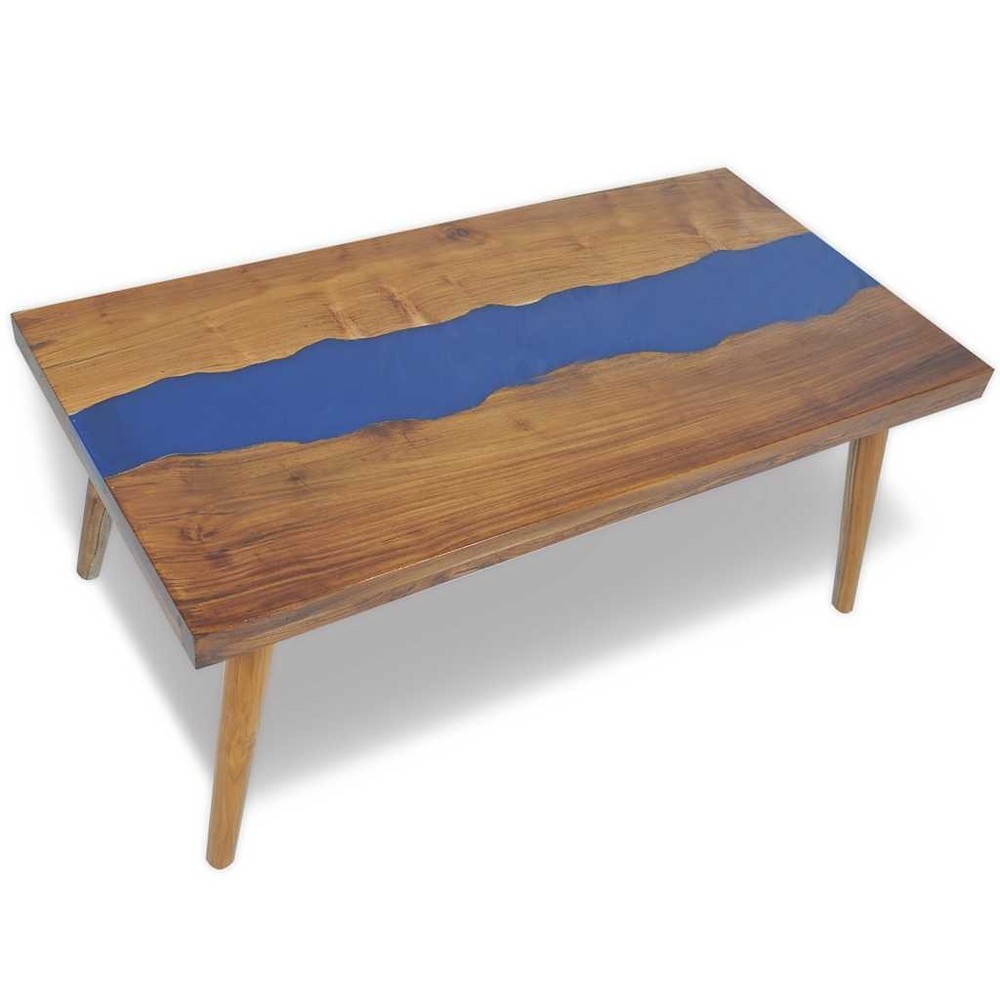 vidaXL Coffee Table, Solid Teak Wood, 39.4''x19.7''x15.8'', Brown and Blue vida