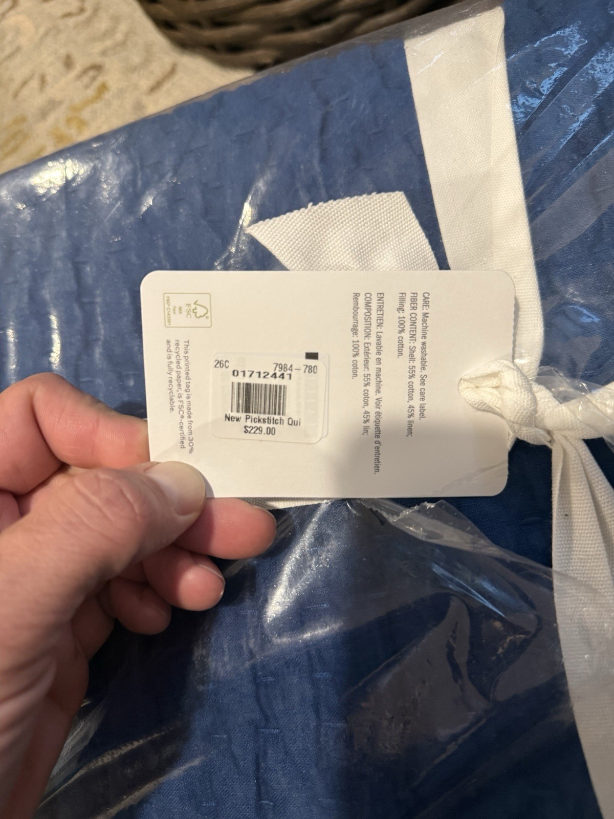 Pottery Barn Pickstitch Quilt Full/Queen Blue Cotton Fill 92x88 RETAIL: $229 gallery