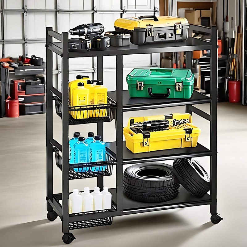 4-Tier Rolling Storage Rack with Baskets, Metal Utility Shelf on Wheels, Kitchen gallery