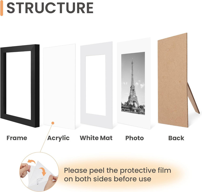 10 Pack Black 5x7 Picture Frames Display 4x6 with Mat Wall or Tabletop Mount gallery