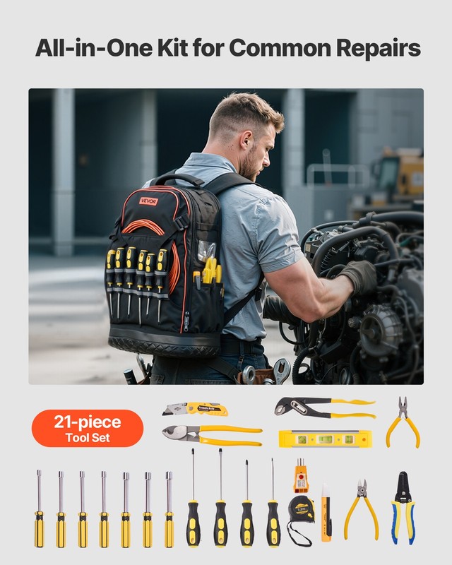 VEVOR Tool Backpack with Tools 65 Pockets Tear-resistant Jobsite Backpack gallery