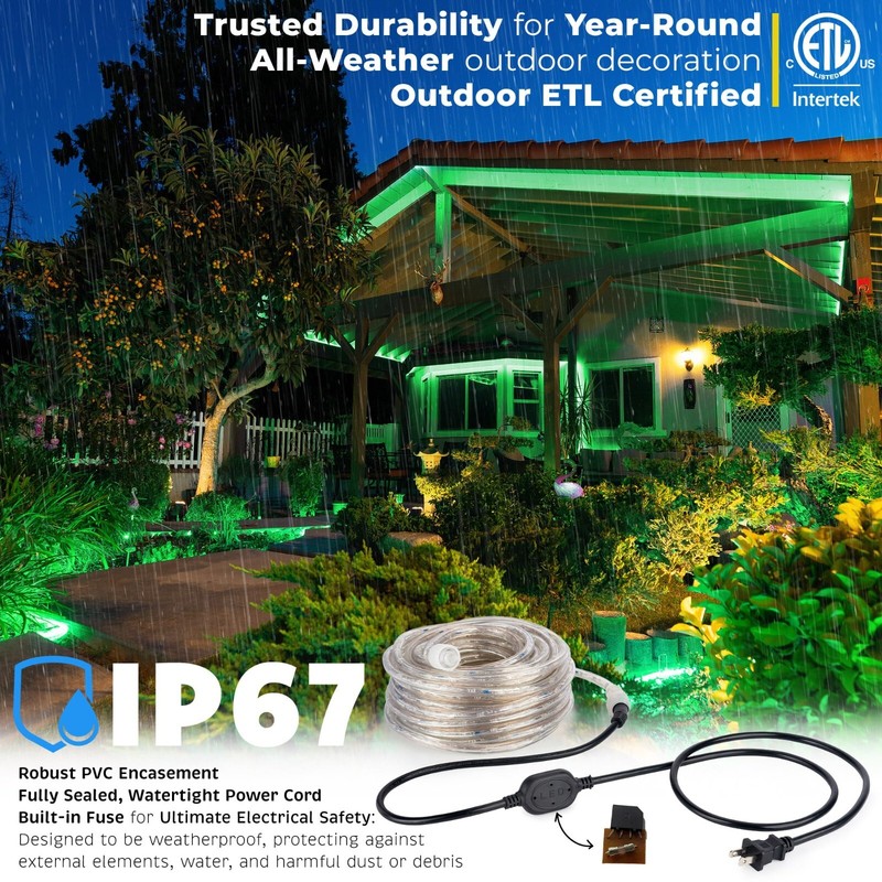 Green Flexible LED Rope Light Accent Indoor Outdoor Tree- 10/20/25/50/100/150FT gallery