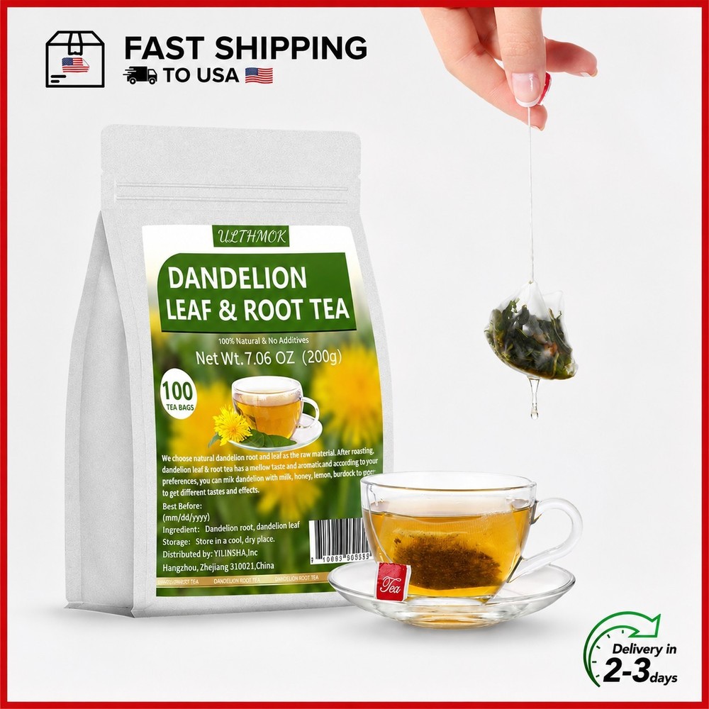 Dandelion Tea 100-Leaf & Root Herbal Tea Bags for Liver & Kidney Health Detox