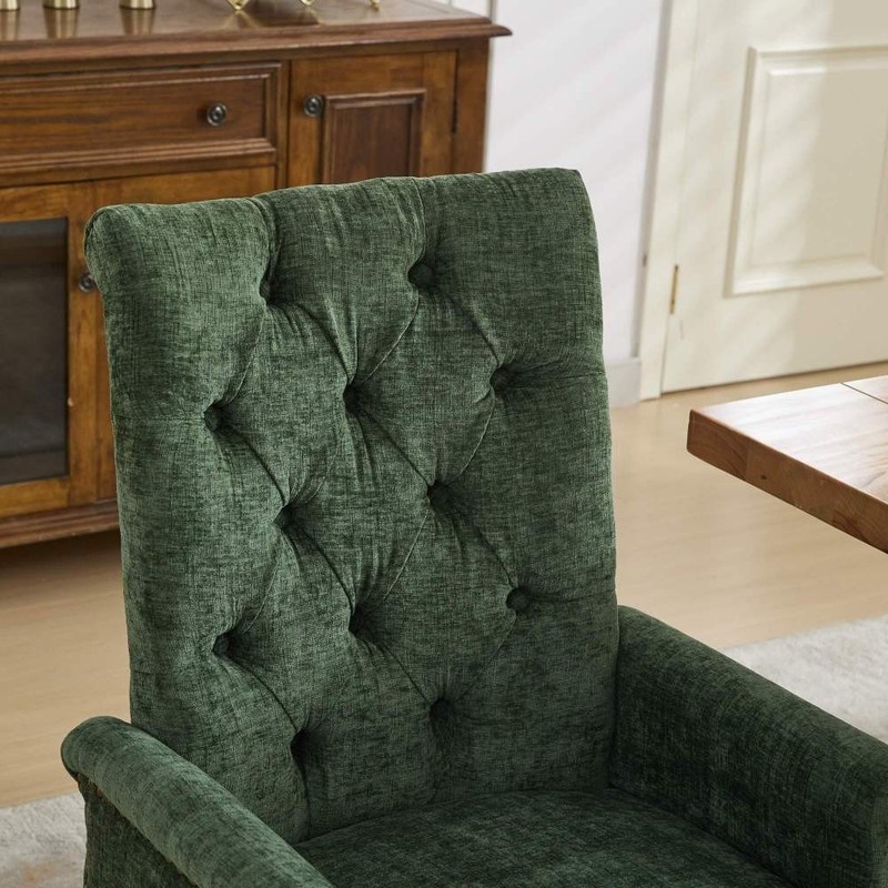 Tufted Kitchen Accent Dining Chair Club Curved Solid Wood Leg Dining Room Fabric gallery