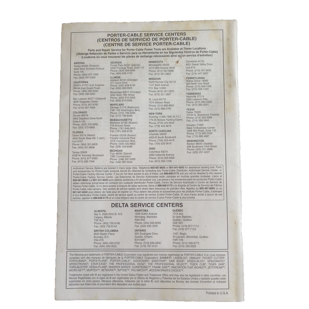 2000 Porter Cable Instruction Manual Double Insulated Variable Speed Tiger Saw gallery