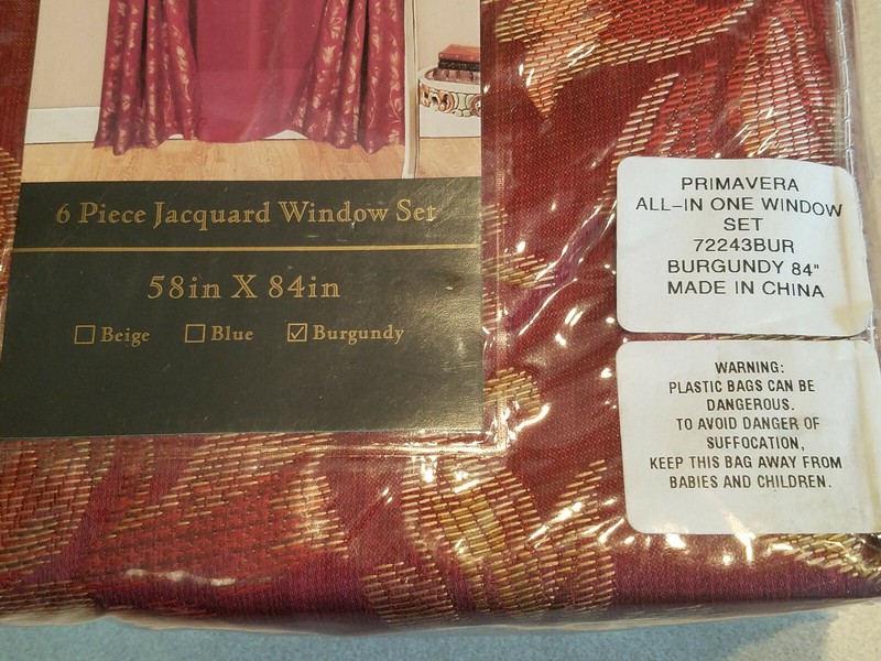 Primavera 6 Pc.Jacquard Window Set 58" x 84" Burgundy #72243BUR RN 59827 (NEW) gallery