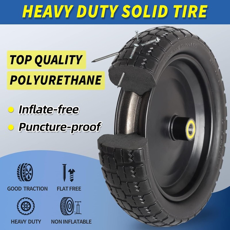 13" Flat-free Solid Tire and Wheel, with 5/8" Axle Bore Hole 2 Pack gallery