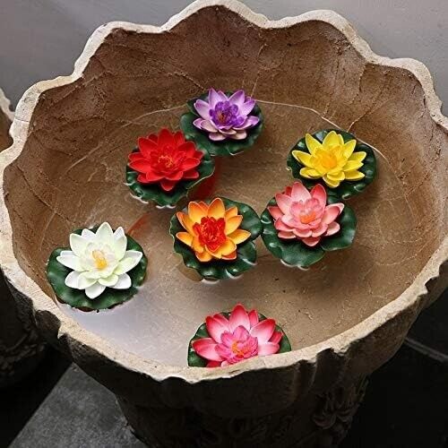 12Pcs 4inch Floating Foam Lotus Flowers Artificial Pond Plants with Lily Pads US gallery