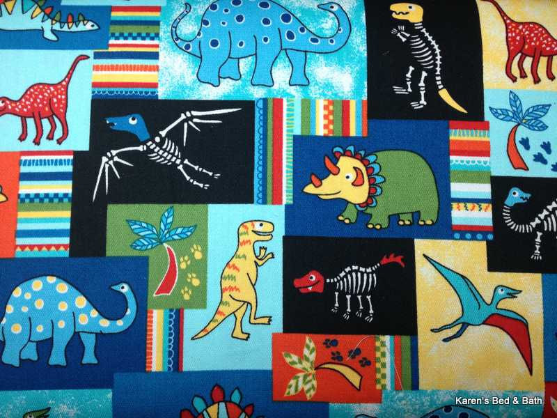 Dinosaur Valance Dino Patch Stripes Dots Blue Green Red Orange Yellow Curtain