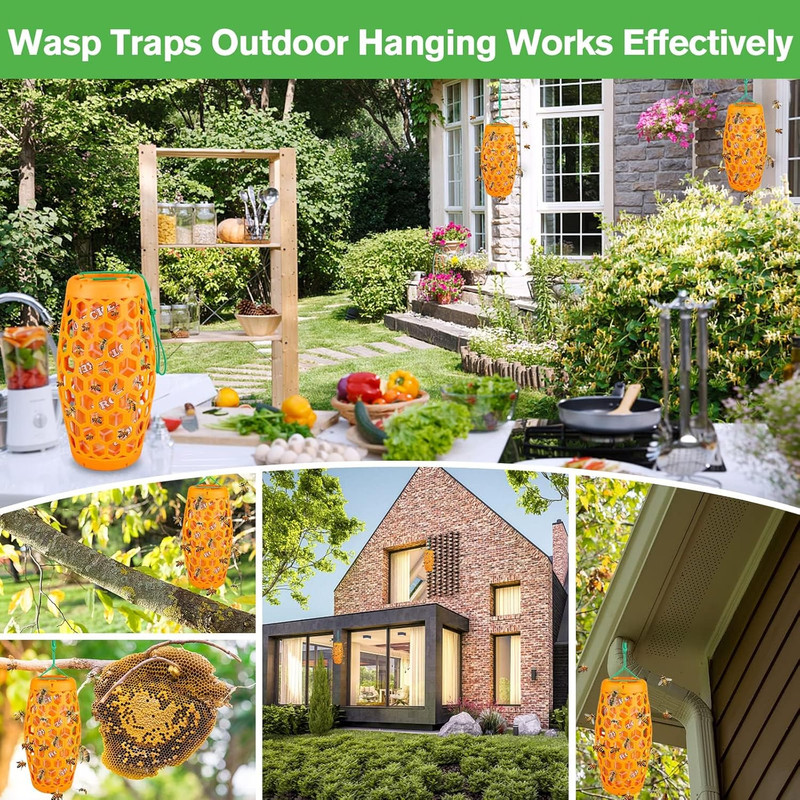 Wasp Trap Bee Catcher - Outdoor Hanging Carpenter Bee Traps with 4 Sticky Boards gallery