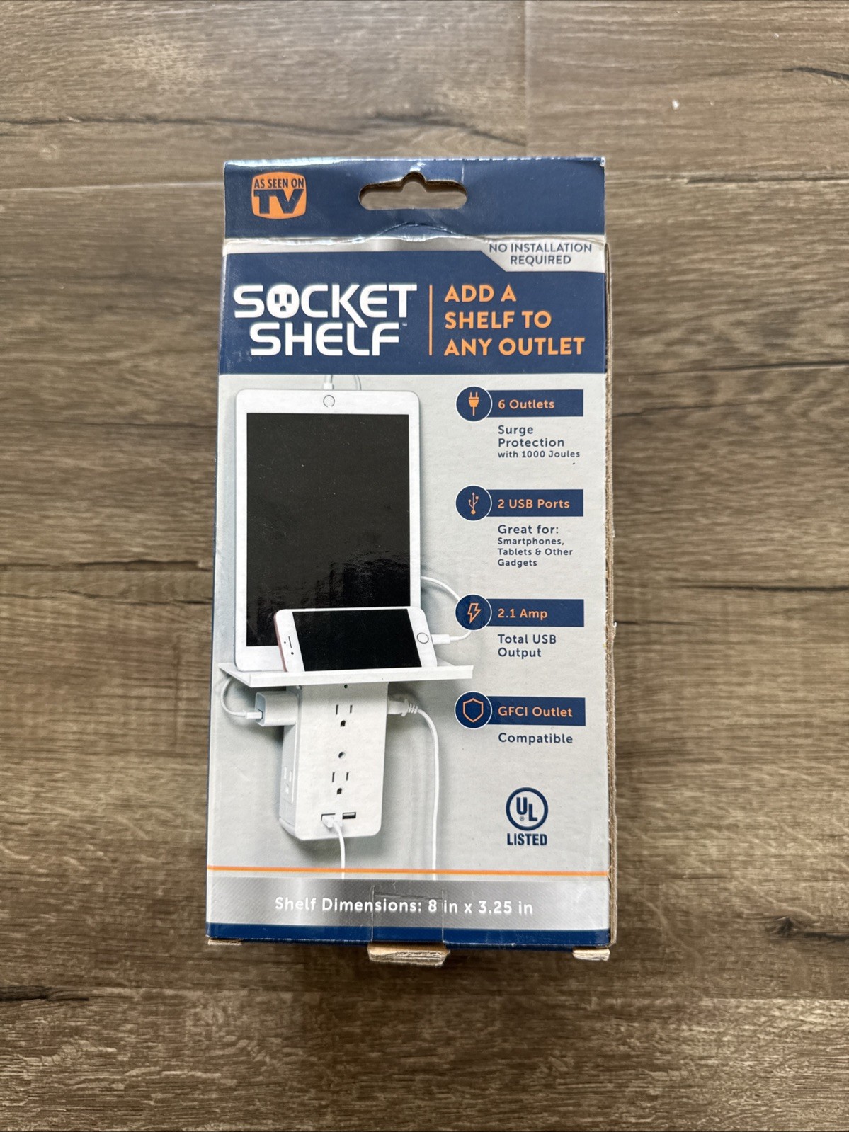 Socket Shelf Cordless Wall Outlet Extender with 6-Outlets and 2 USB Ports - New gallery