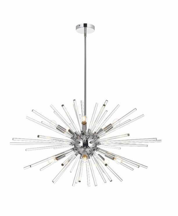 Chandelier 10 Light Fixture Sputnik Chrome Living or Dining Room Glass Rods 32" gallery