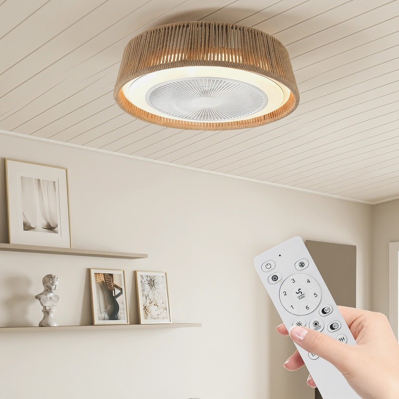 21 inch Flush Mount Boho Caged LED Ceiling Fan with Light Modern Remote APP Kit gallery